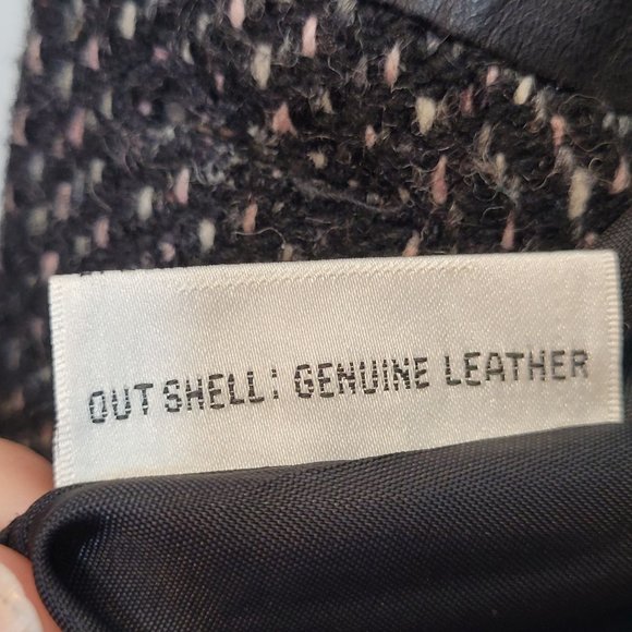 Vintage Tweed Leather Coat Jacket Havoc USA Womens Medium Pockets Button Close - Picture 9 of 14